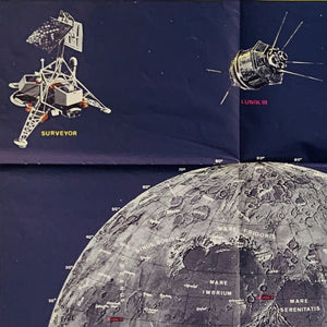 1968 Devos geïllustreerde kaart van de maan en ruimtevoertuigen - World of Maps & Travel